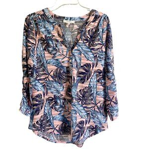 Coral Bay Floral Burnout 3/4 Sleeve Top Women's Medium NEW